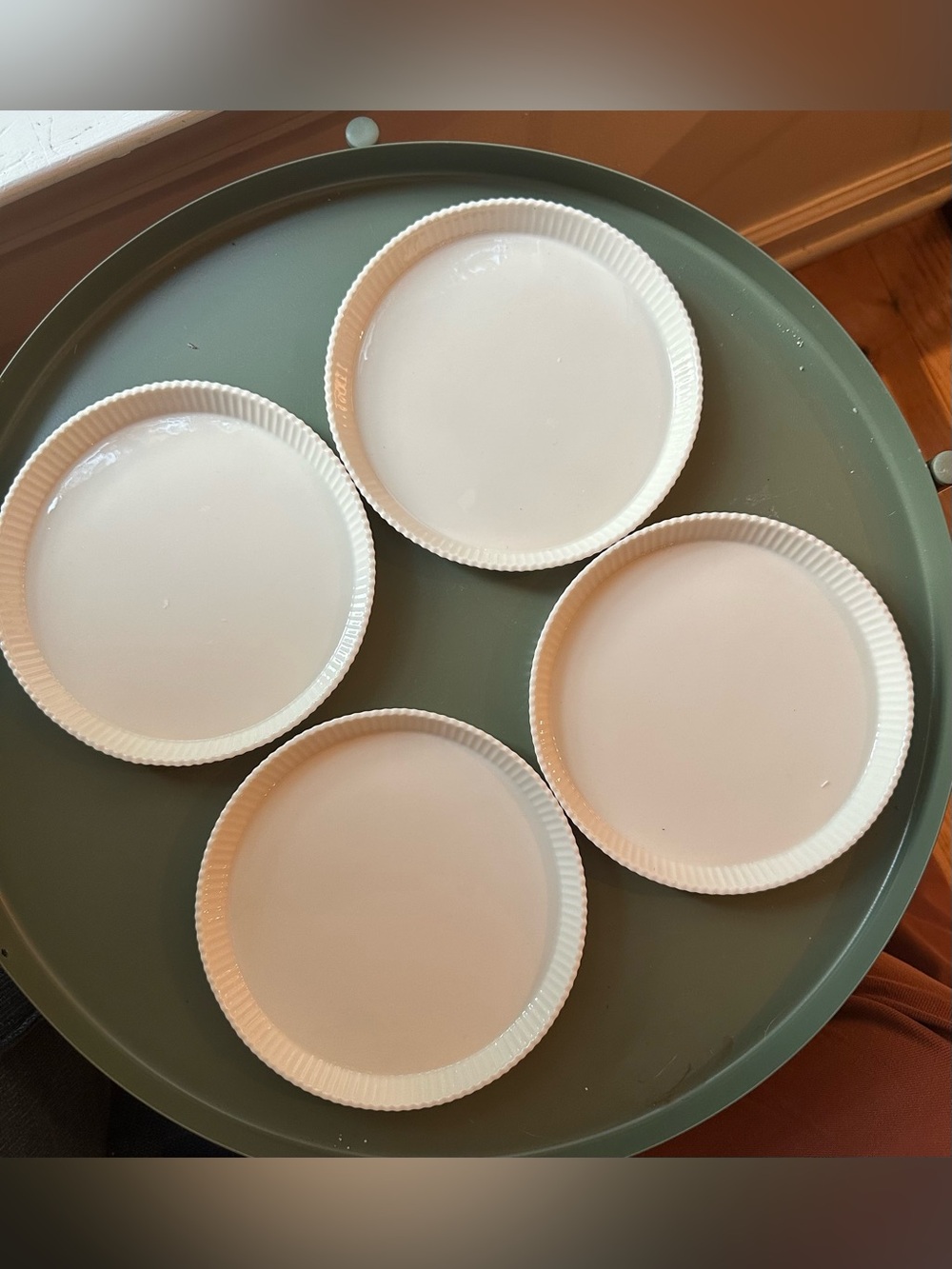 Martha Stewart Collection for Macy’s • 4 dessert plates • milk glass • 2011